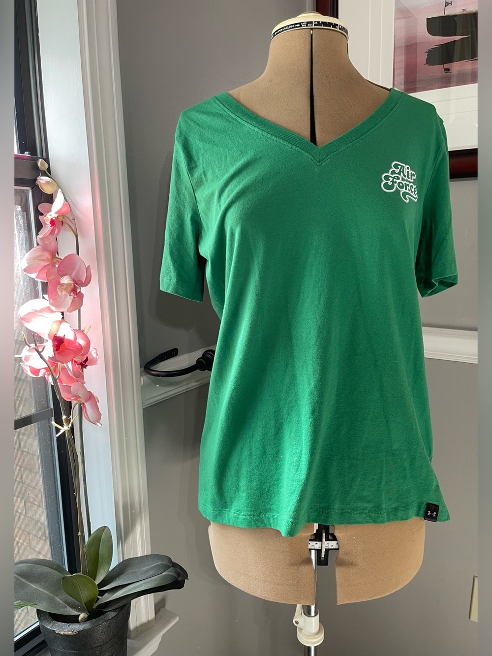 Under Armour Air Force Logo Green V-Neck Short Sleeve Tee
